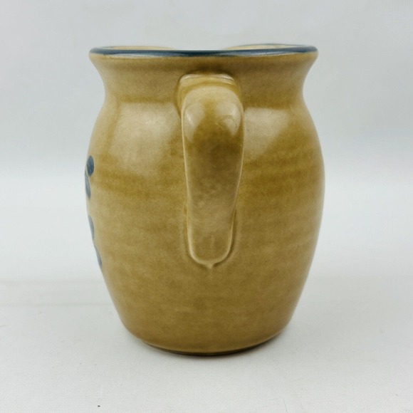 Pfaltzgraff Folk Art Creamer Pitcher Blue Floral Tan Stoneware USA - Picture 2 of 8